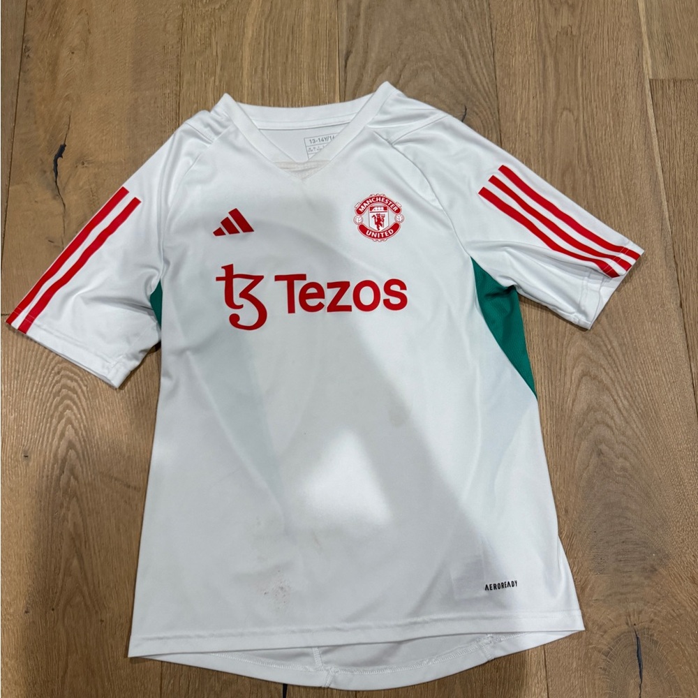Manchester United training jersey- Adidas Kids White and Red Soccer Jersey